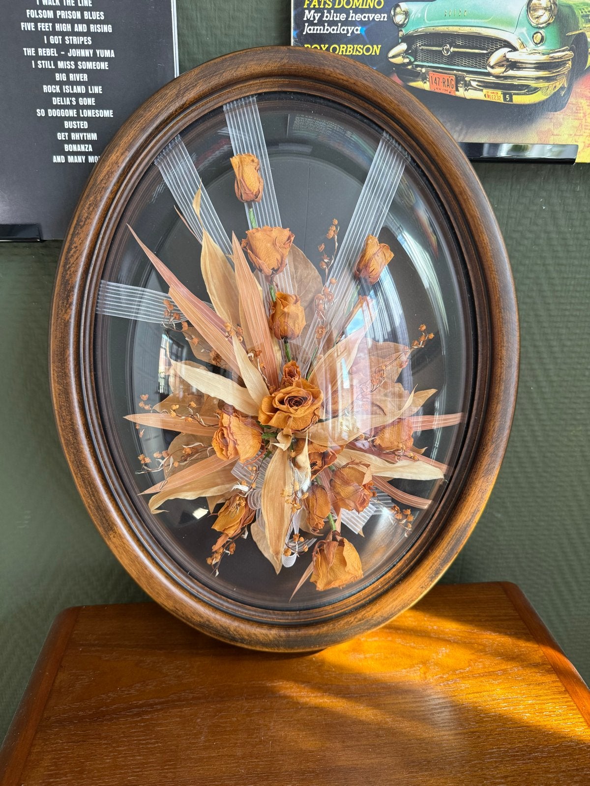 Vintage ovale lijst met gedroogde bloemen, Antiek en Kunst, Ophalen of Verzenden