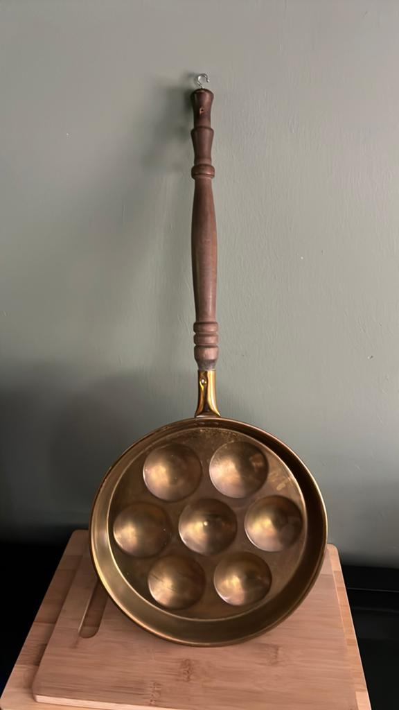 Antieke koperen poffertjespan, escargot, Antiek en Kunst, Ophalen of Verzenden, Koper