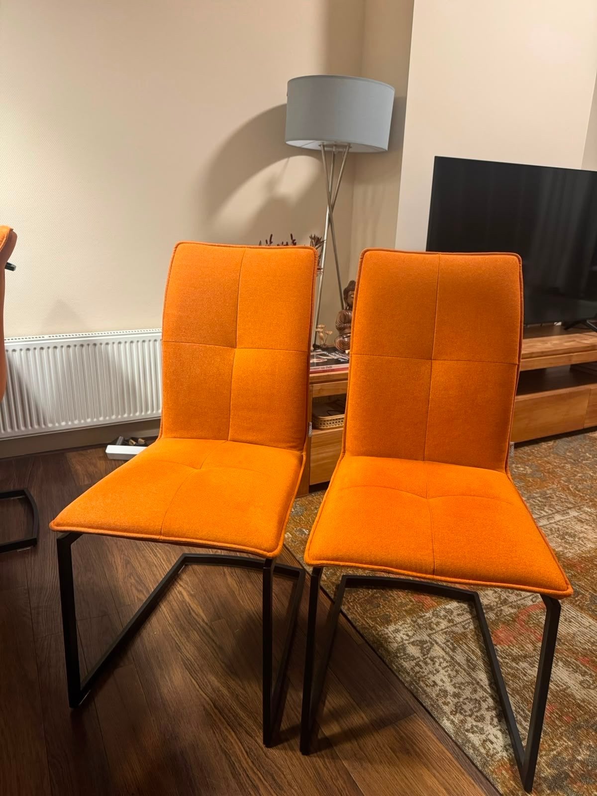 6 oranje eetkamerstoelen, Ophalen, Gebruikt, Overige kleuren, Stof
