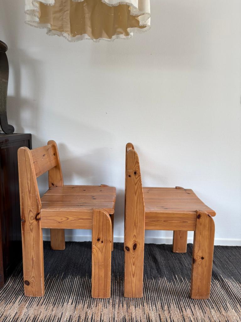 Vintage Ate van Apeldoorn set pine wood stoelen brutalist, Ophalen
