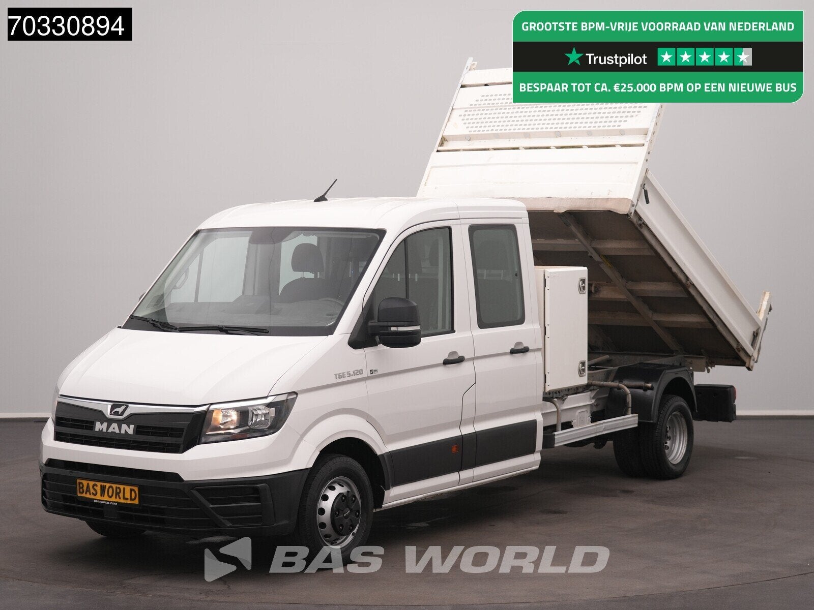 MAN TGE 5.120 Dubbel Cabine Kipper met Kist Dubbellucht 3,5t, Auto's, Stof, Gebruikt, Euro 6, 4 cilinders