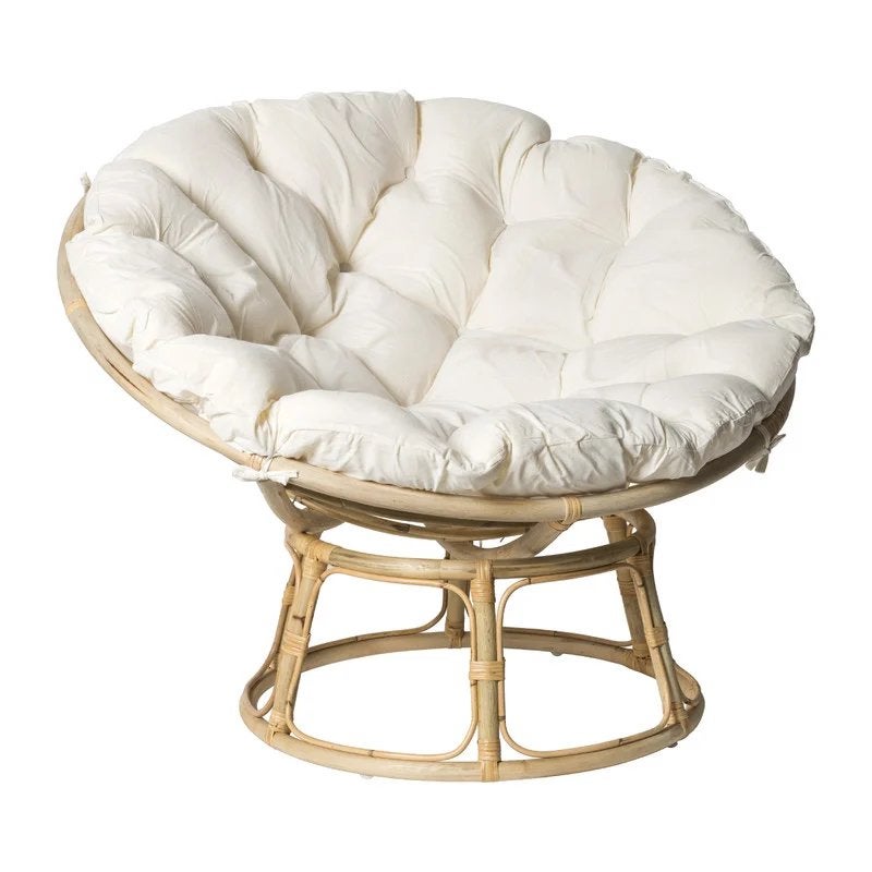 Rotan Papasan Loungestoel met Crèmekleurig Kussen, Huis en Inrichting, Stoelen, Ophalen, Overige kleuren, Riet of Rotan, Zo goed als nieuw