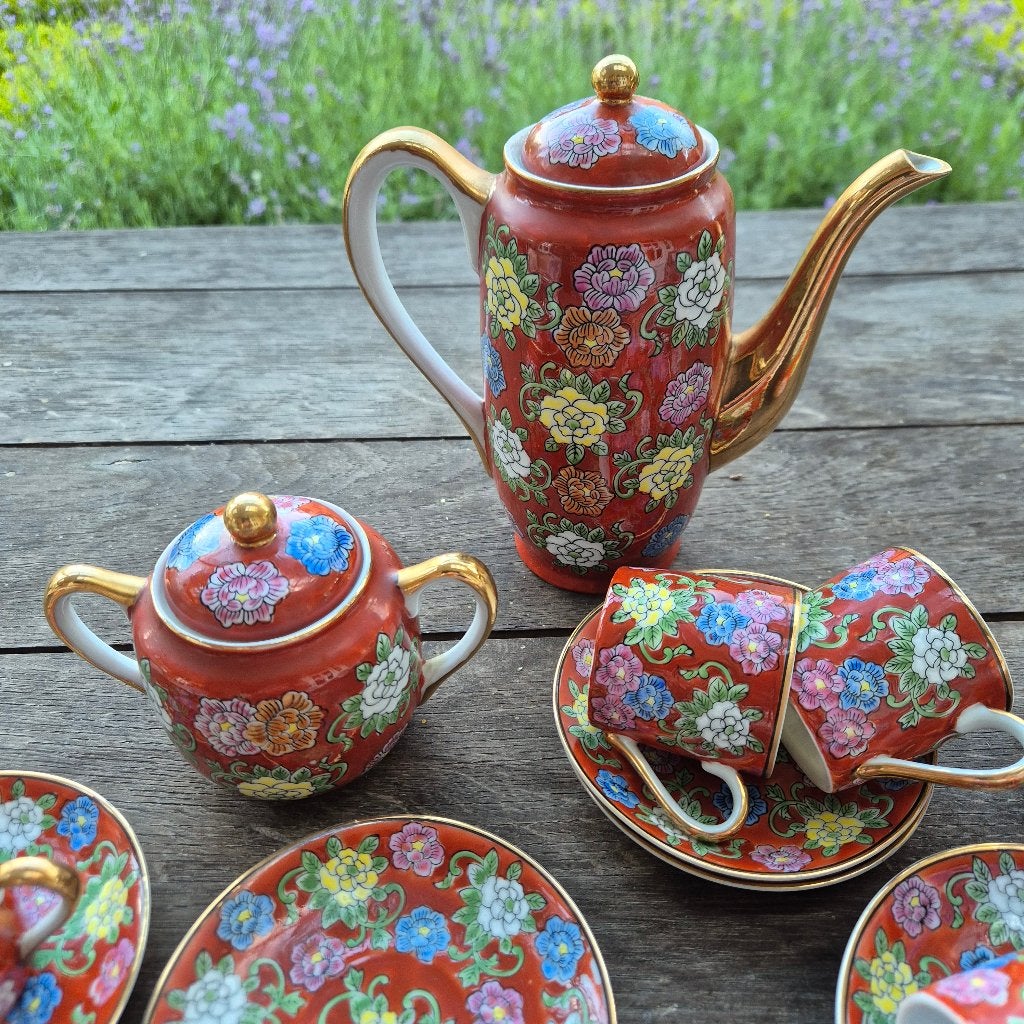 Vintage Japanese tea set / theeservies handbeschilderd, Overige typen, Ophalen of Verzenden, Zo goed als nieuw, Overige stijlen