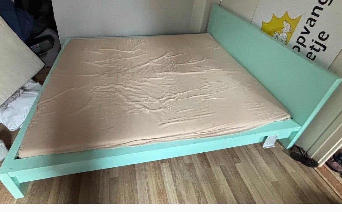 Tweepersoonsbed - Mintgroen, Ophalen, Gebruikt, Tweepersoons, 140 cm