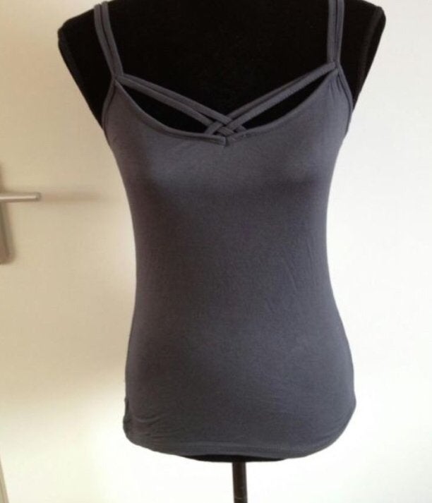 top donkerblauw grijs met leuke kruisbandjes SAPP maat s, Nieuw, Ophalen of Verzenden, Grijs, Maat 36 (S)