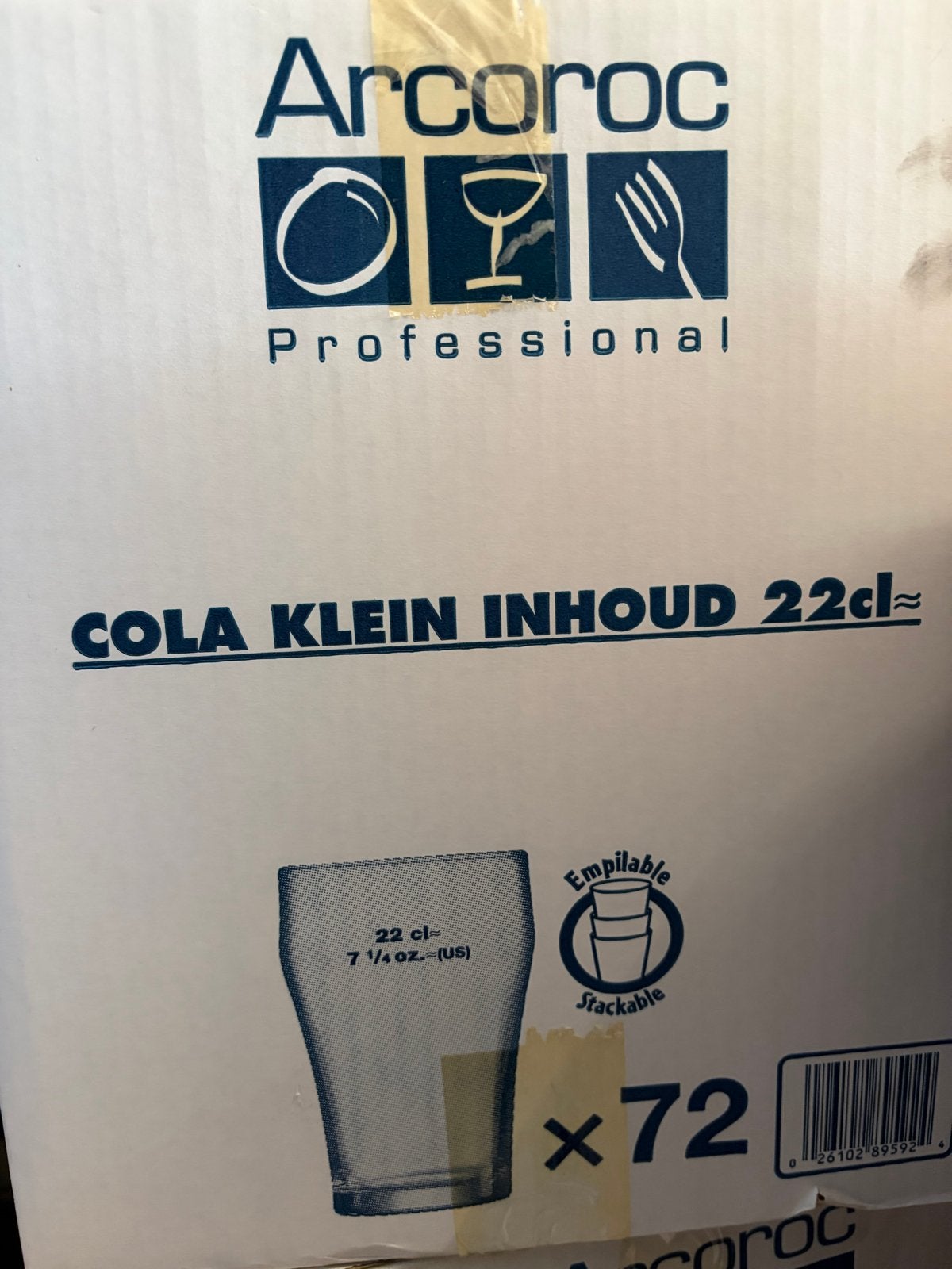 216 Arcoroc Cola Glazen 22cl - Nieuw in doos, Huis en Inrichting, Ophalen of Verzenden