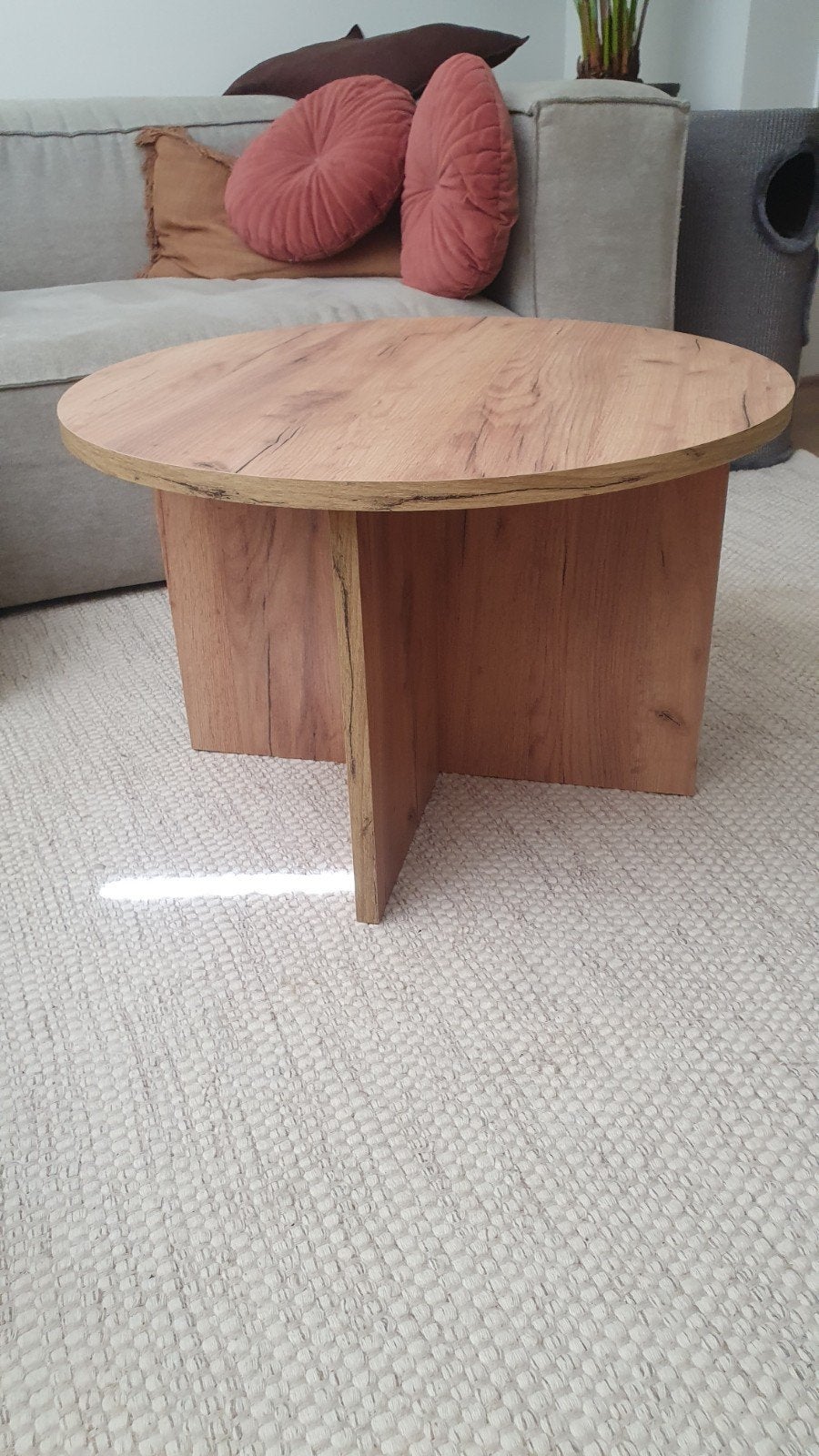 Eikenhouten salontafel/bijzettafel diameter 70 hoogte 45, Ophalen, 50 tot 100 cm, Rond, 50 tot 100 cm