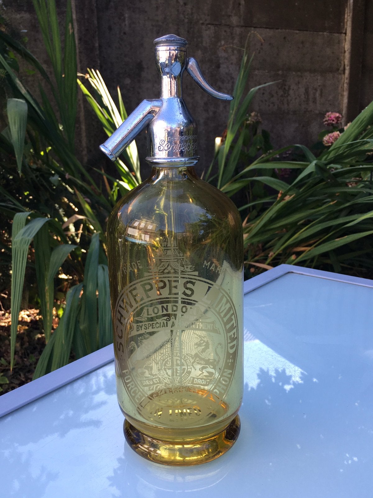 Honing kleur Spuitwaterfles Schweppes, Antiek en Kunst, Ophalen of Verzenden