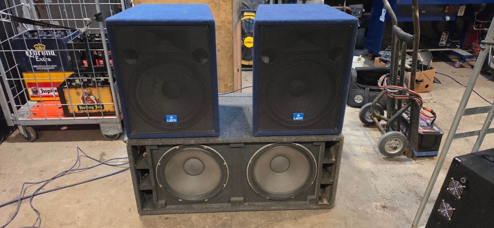 lem speakers met dubbel 15 inch sub, Ophalen, Zo goed als nieuw, Subwoofer, Overige merken