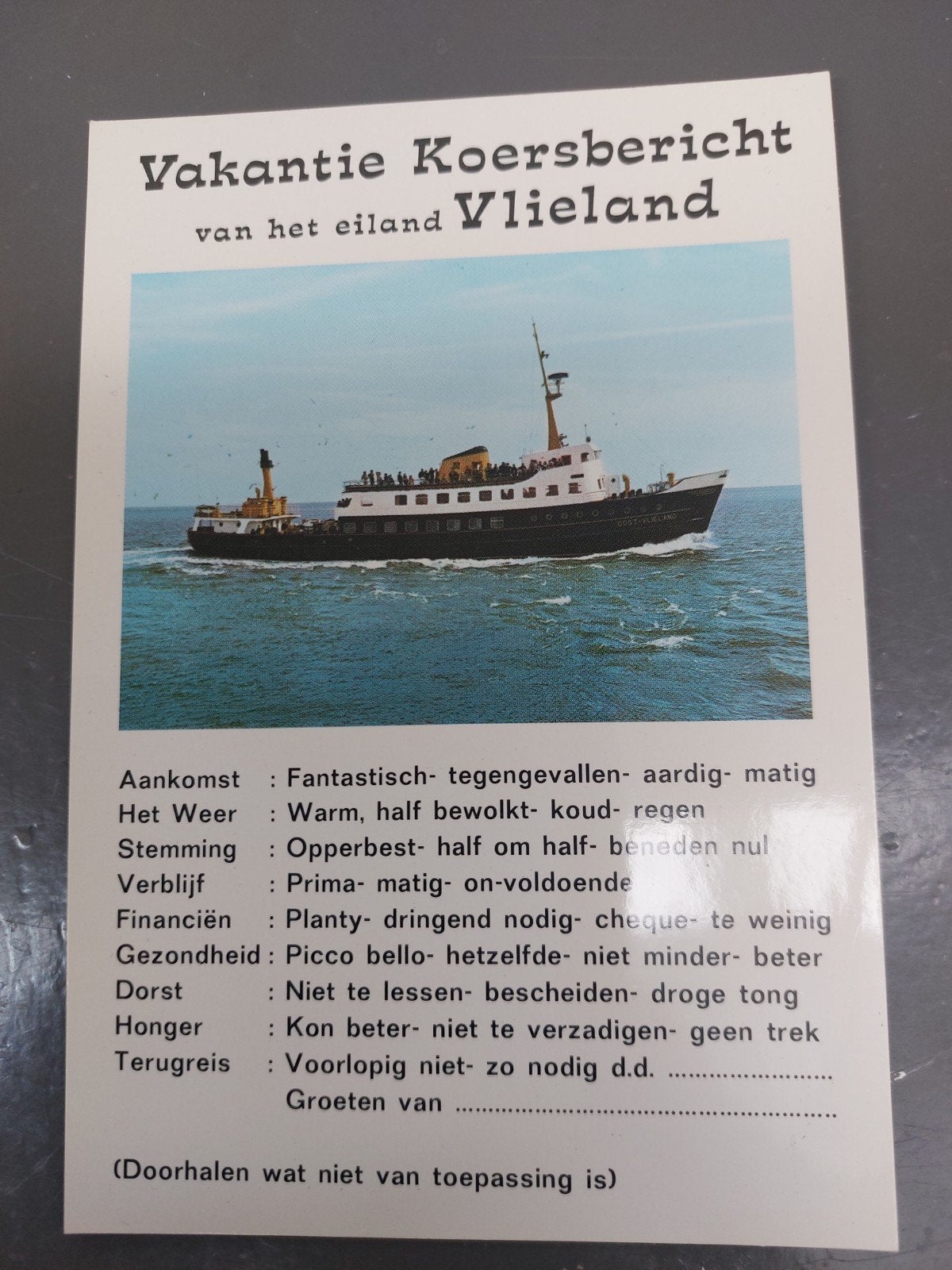Vakantie Koersbericht Vlieland - Veerboot-Oude Ansichtkaart, Ophalen of Verzenden, 1960 tot 1980, Ongelopen, Waddeneilanden