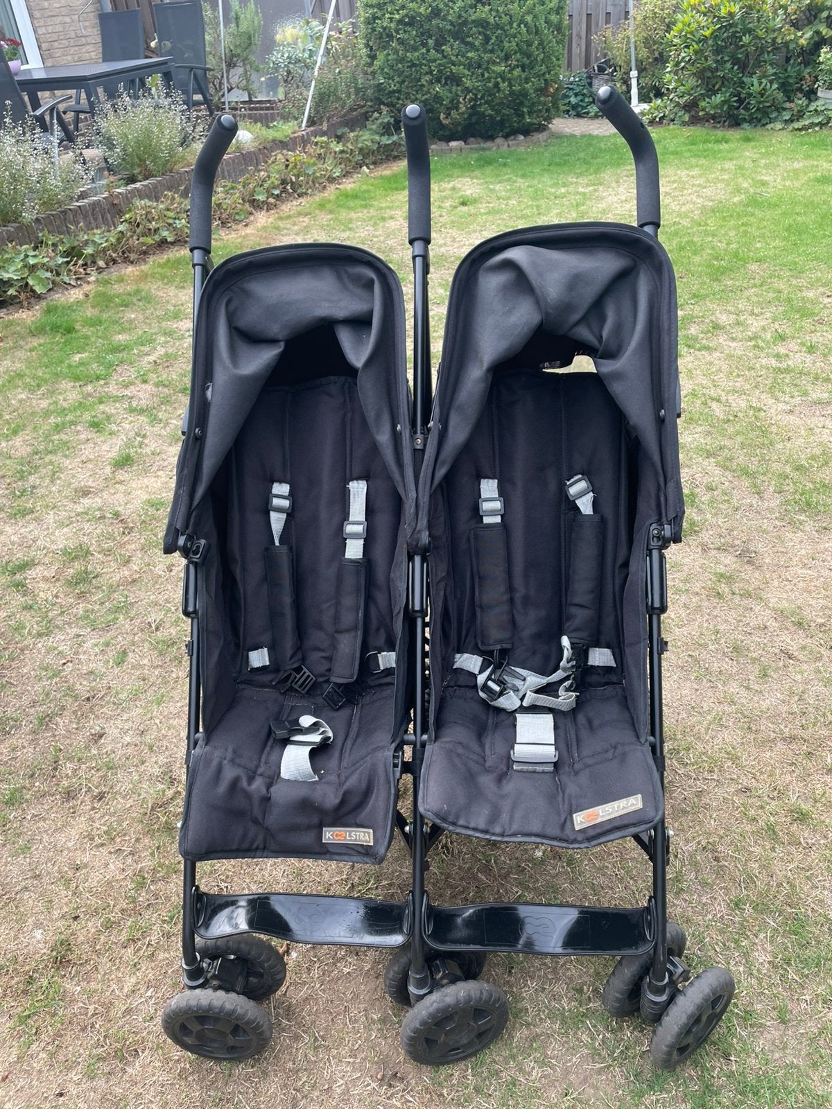 Dubbele Koelstra kinderbuggy, Ophalen, Gebruikt