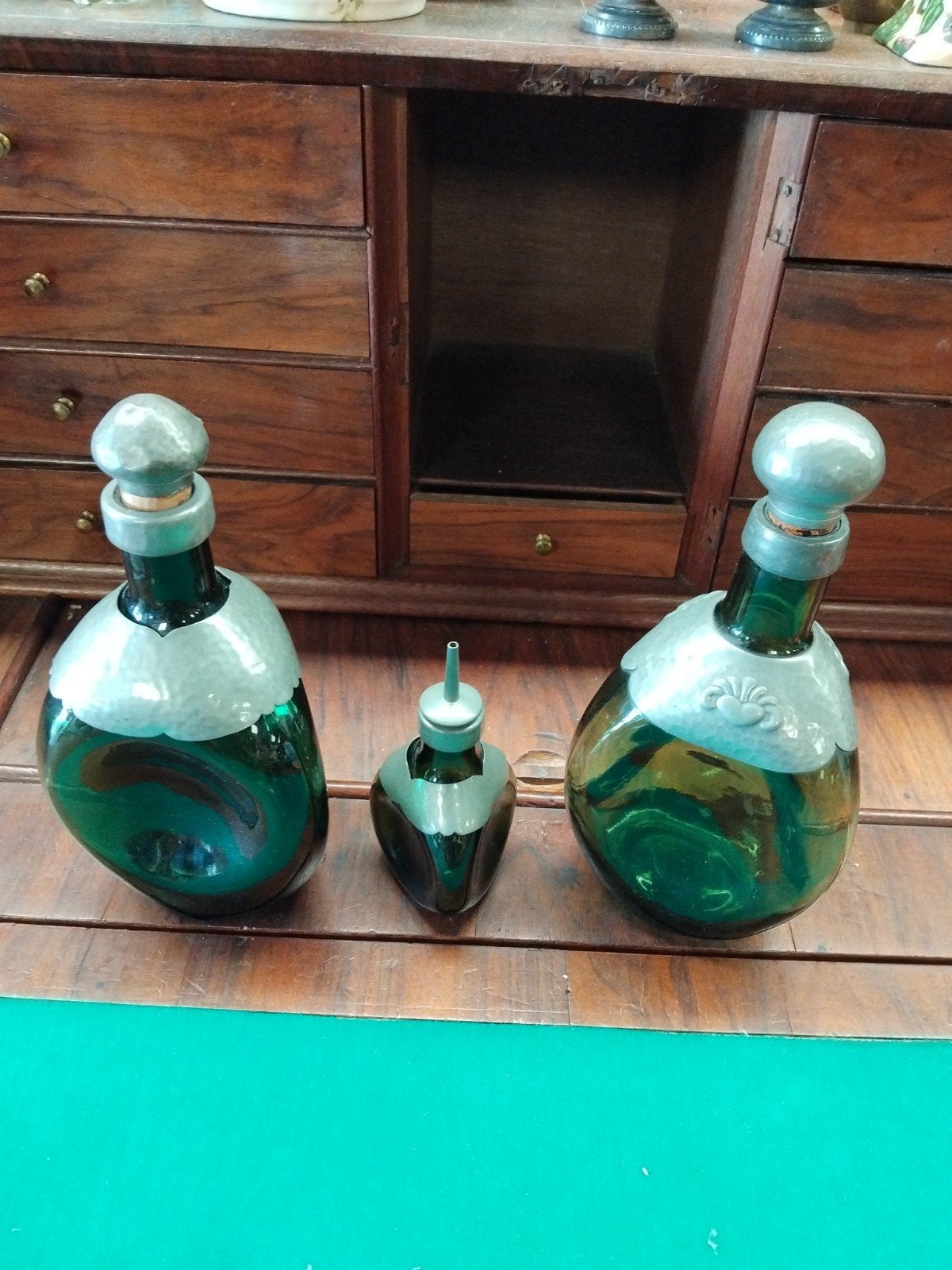 3 groen glazenflessen met Gero tin v G Nilsson, Ophalen of Verzenden