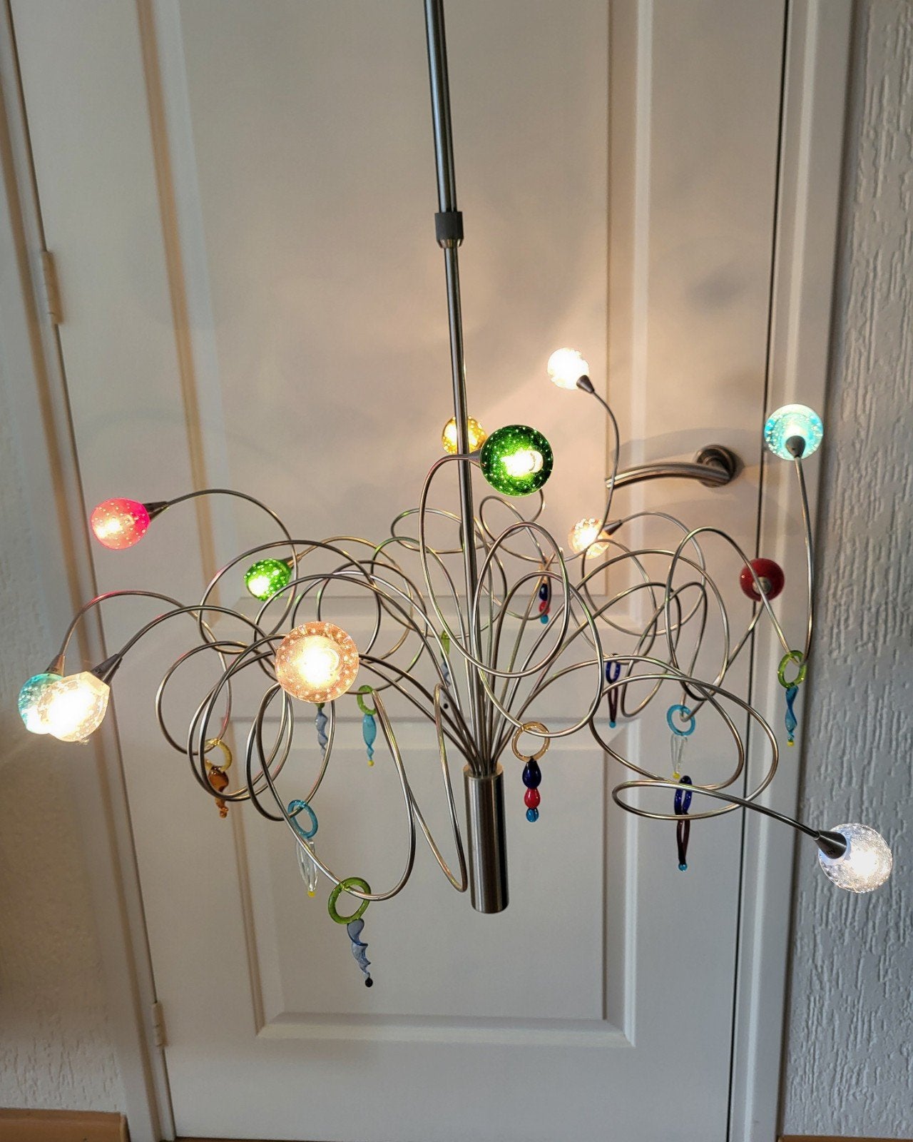 Vintage design hanglamp - kleurrijk Murano glas, Ophalen, Gebruikt, Glas, Vintage