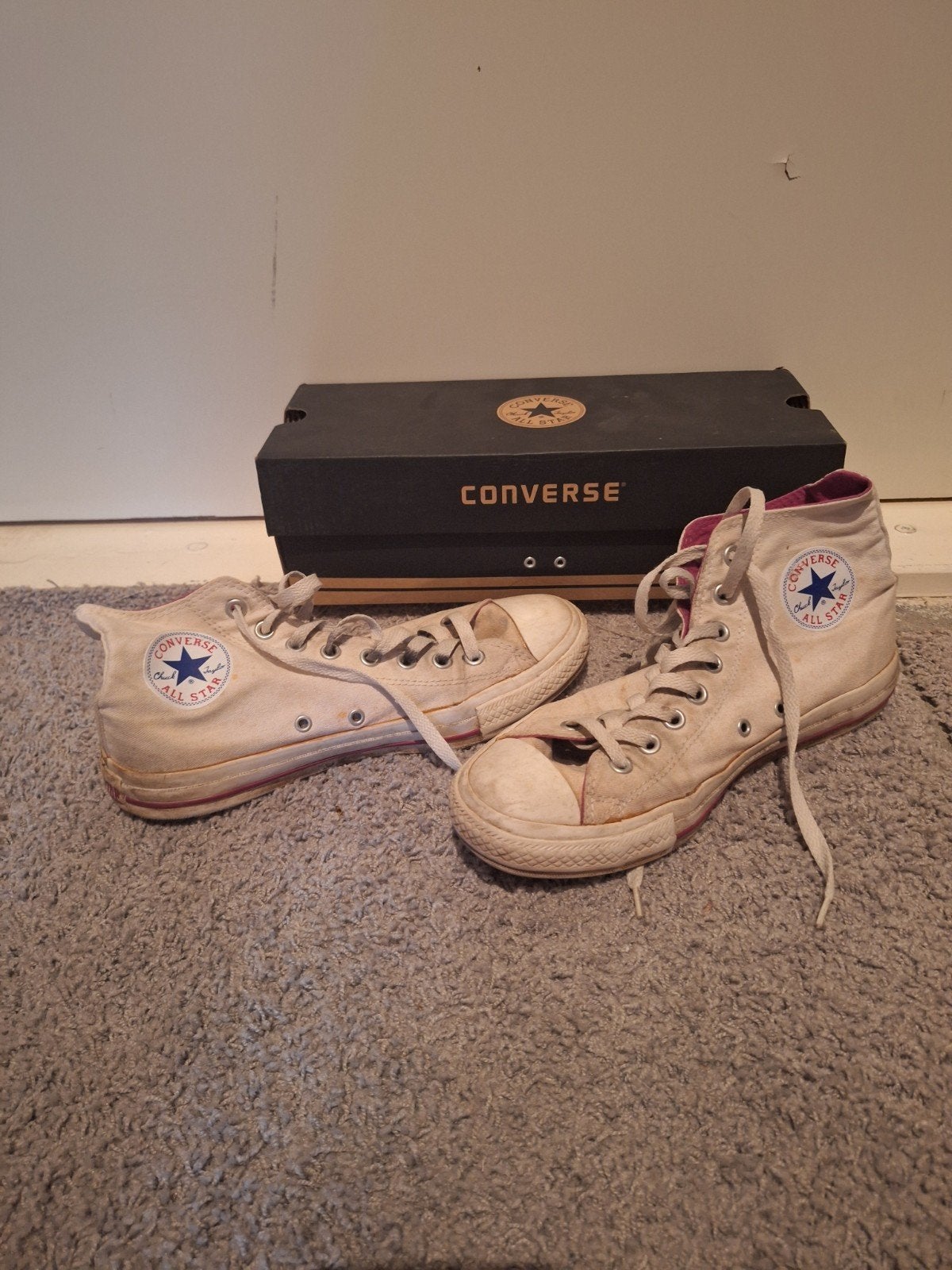 Converse All Star Hi Sneakers Maat 40 - Gedragen, Wit, Converse, Ophalen of Verzenden, Sneakers of Gympen