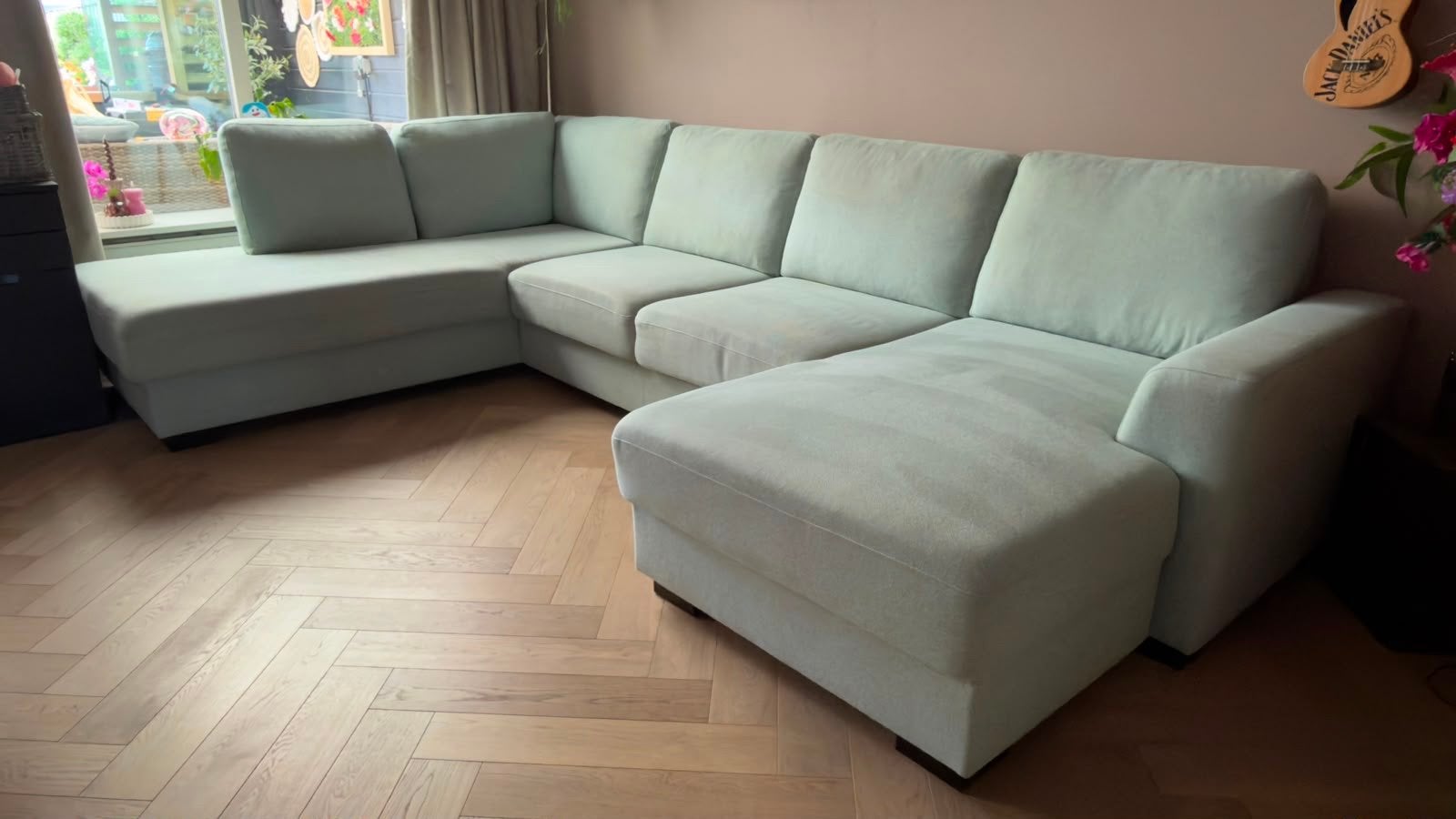 Trendhopper U-vormige bank Fiora-Azzure - 2,15x3,40m, Huis en Inrichting, Ophalen, Gebruikt, Hoekbank, 300 cm of meer