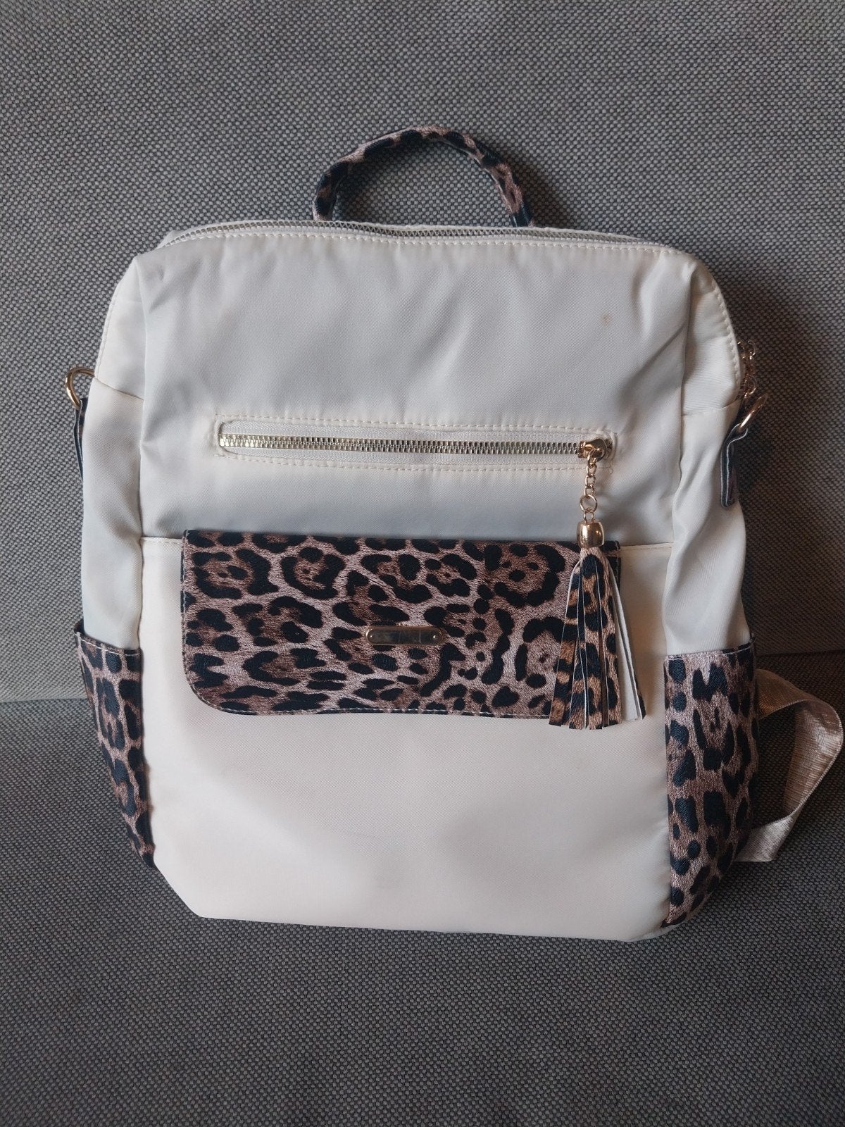 Witte Rugzak met panterprint, Ophalen of Verzenden, Zo goed als nieuw, Wit, Dame