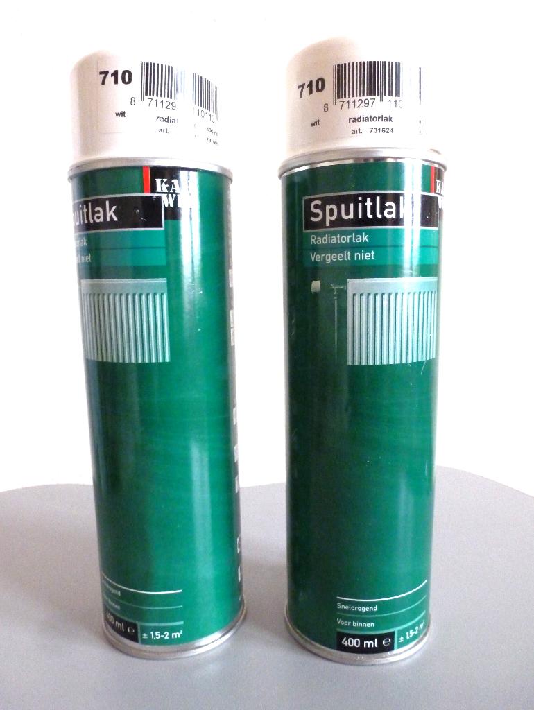spuitlak radiatorlak, wit , spuitbus, 2 stuks., Ophalen of Verzenden, Nieuw, Wit, Lak