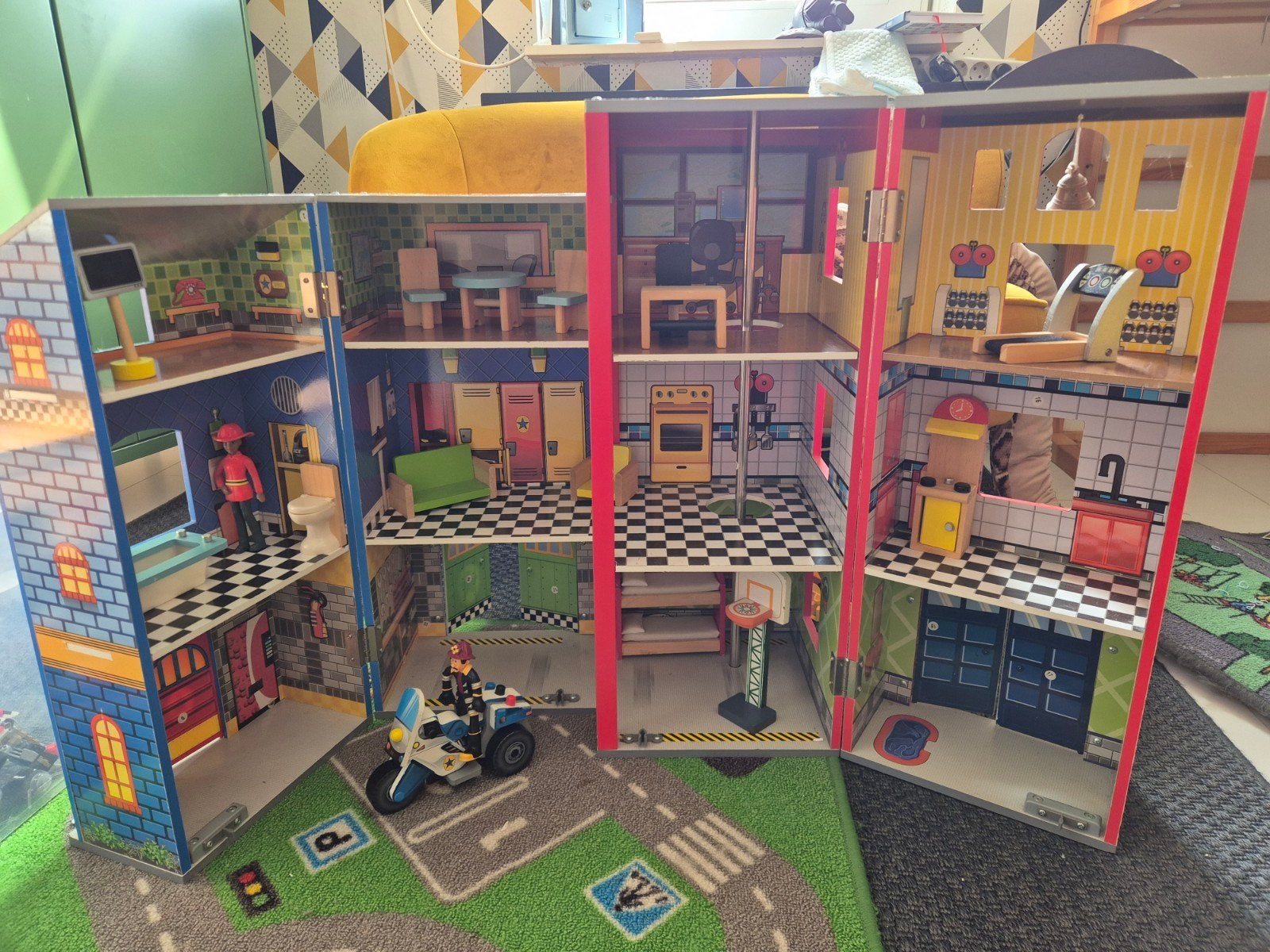 Houten speelhuis brandweerkazerne met accessoires, Ophalen, Hout