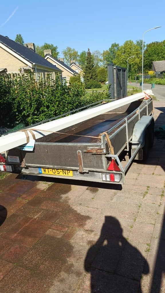 Elektrisch zonnescherm / knikarmscherm 5,5 x 2,5 meter, Ophalen, Gebruikt, 450 cm of meer, Elektrisch