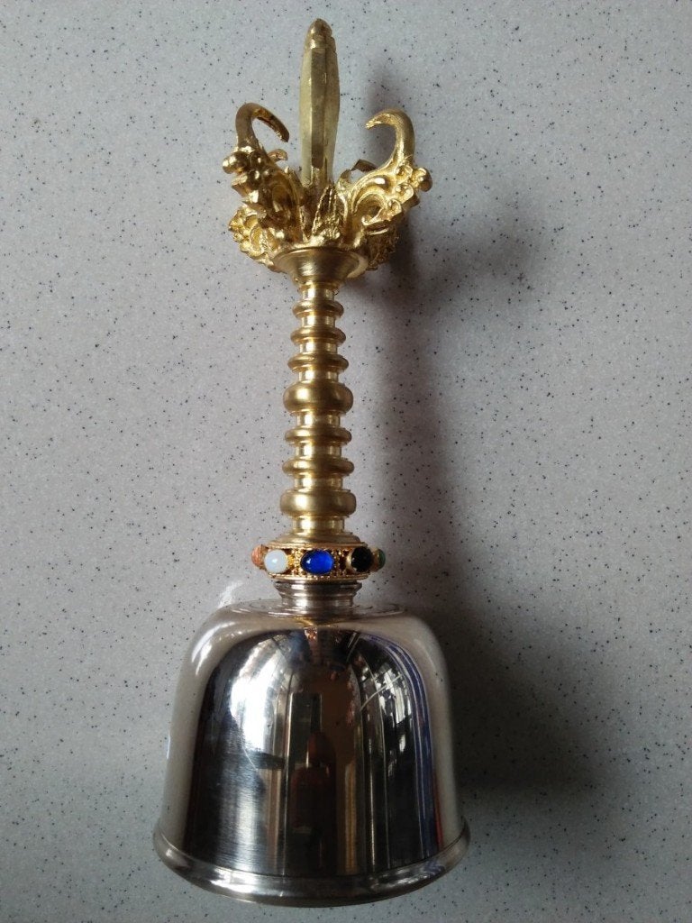 Prachtige Balinese Tempelbel "Kleneng" Ghanta Messing KLE05, Ritueel object, Handgemaakt, 16 cm, Verzenden