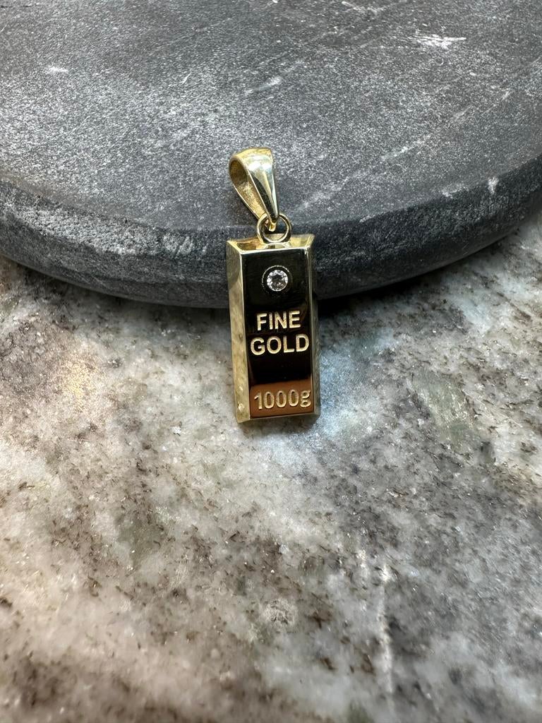 14k Gouden 'Fine Gold' Hanger met Zirkonia, Overige voorstellingen, Nieuw, Ophalen of Verzenden, Met edelsteen