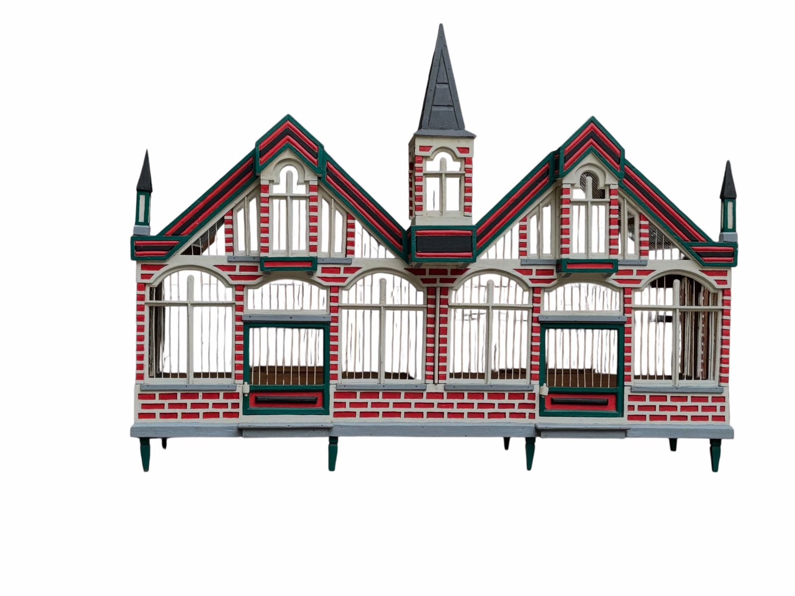 Grote, Antieke houten Vogelkooi - Schaalmodel Kasteelgebouw, Antiek en Kunst, Ophalen