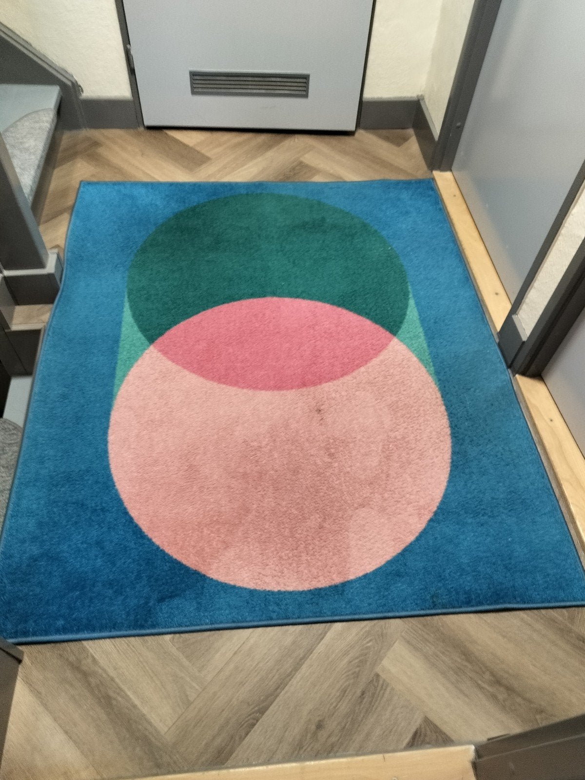 Vloerkleed met geometrisch patroon - Blauw, Roze, Groen, Ophalen, Gebruikt, Groen, Modern, Geometrisch