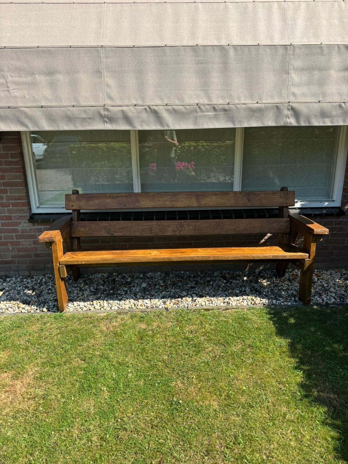 Massieve houten tuinbank, Tuin en Terras, Ophalen, Gebruikt, Hout