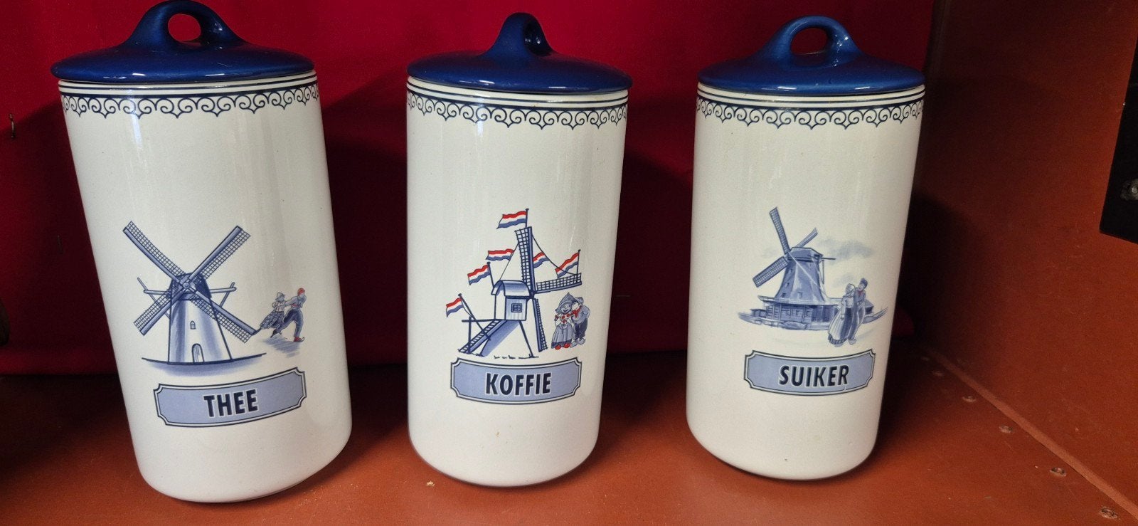 Delfts blauwe voorraadpotten set - Thee, Koffie, Suiker, Ophalen of Verzenden
