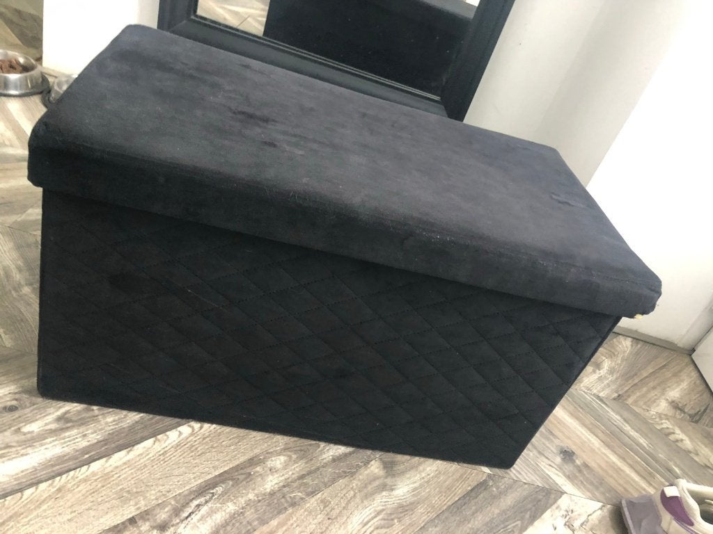 Zwarte opvouwbare opbergbox / poef met deksel - velvet, Ophalen, Gebruikt, 50 tot 100 cm, Minder dan 50 cm