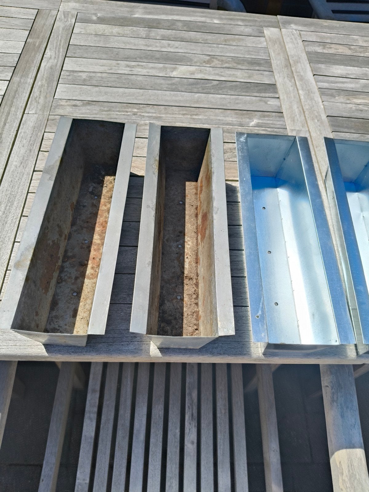 6 zinken bloembakken voor europallet (2 gebruikt, 4 nieuw), Tuin en Terras, Minder dan 30 cm, Minder dan 60 cm, Ophalen of Verzenden