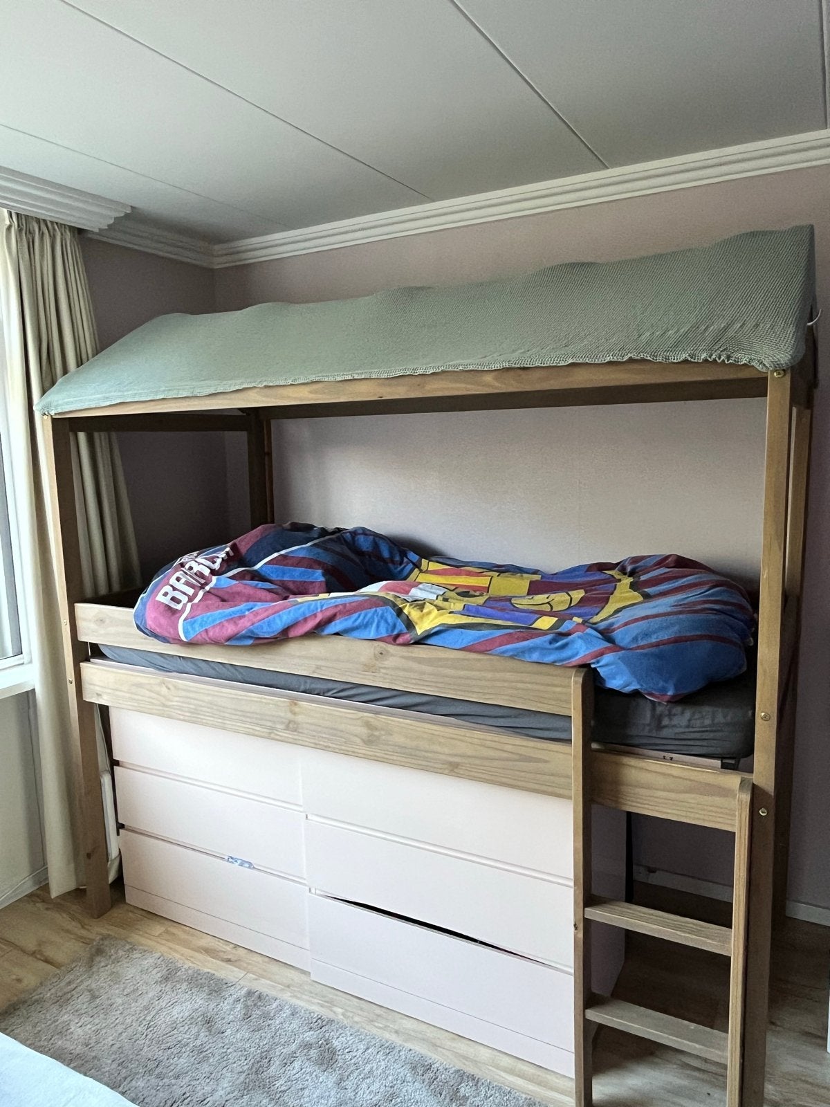 Hoogslaper met dak (doek of hout), Ophalen, Gebruikt, Eenpersoons, 160 tot 180 cm