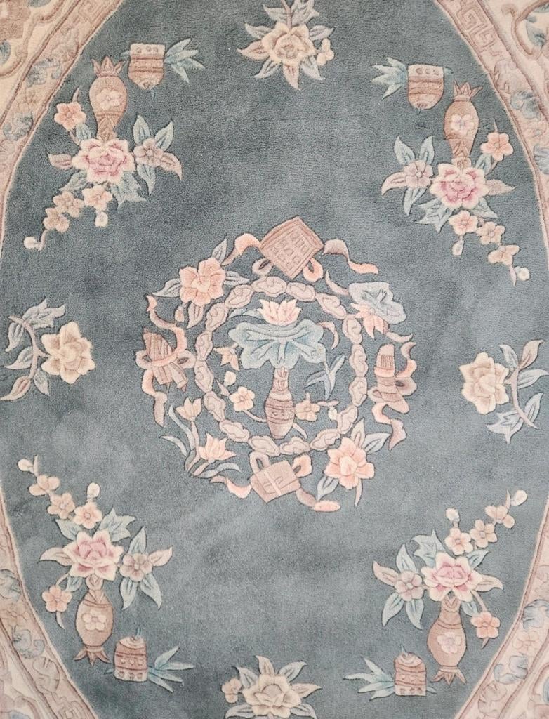 Handmade Aubusson tapijt ovaal oriental roses 172x242cm, Vintage, Klassiek, Bloemmotief, Crème, 150 tot 200 cm, Ophalen of Verzenden