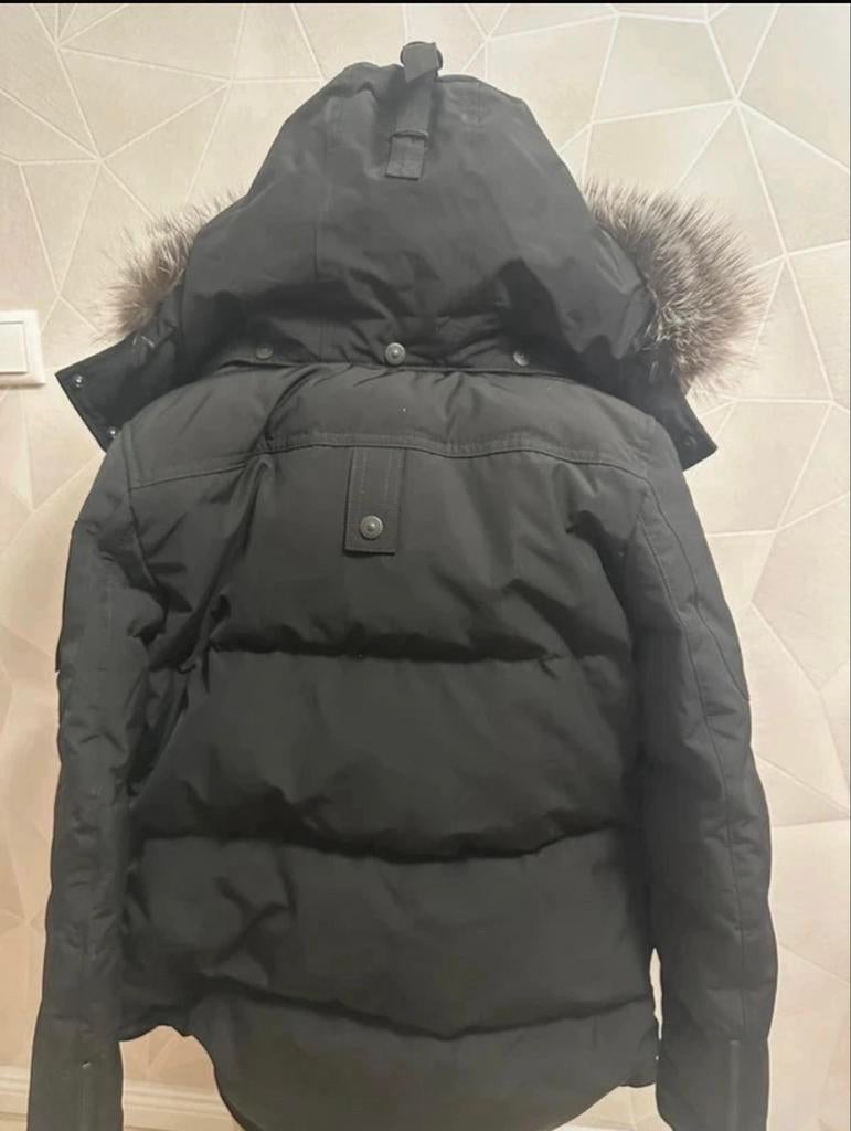Zwarte Moose Knuckles winterjas met bontkraag, Ophalen, Gedragen, Overige maten, Zwart