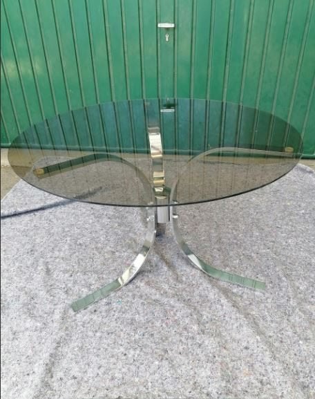 vintage salontafel chrome rauch - fumé glas begin 70er, Ophalen, Huis en Inrichting