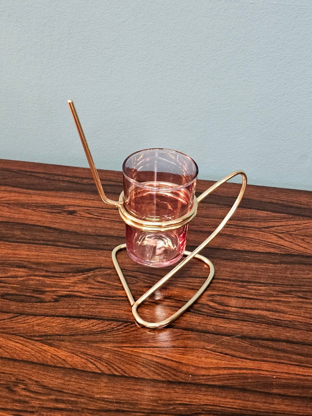 Vintage Snackrekje Roze Paars Glaasje Messing Houder, Ophalen of Verzenden