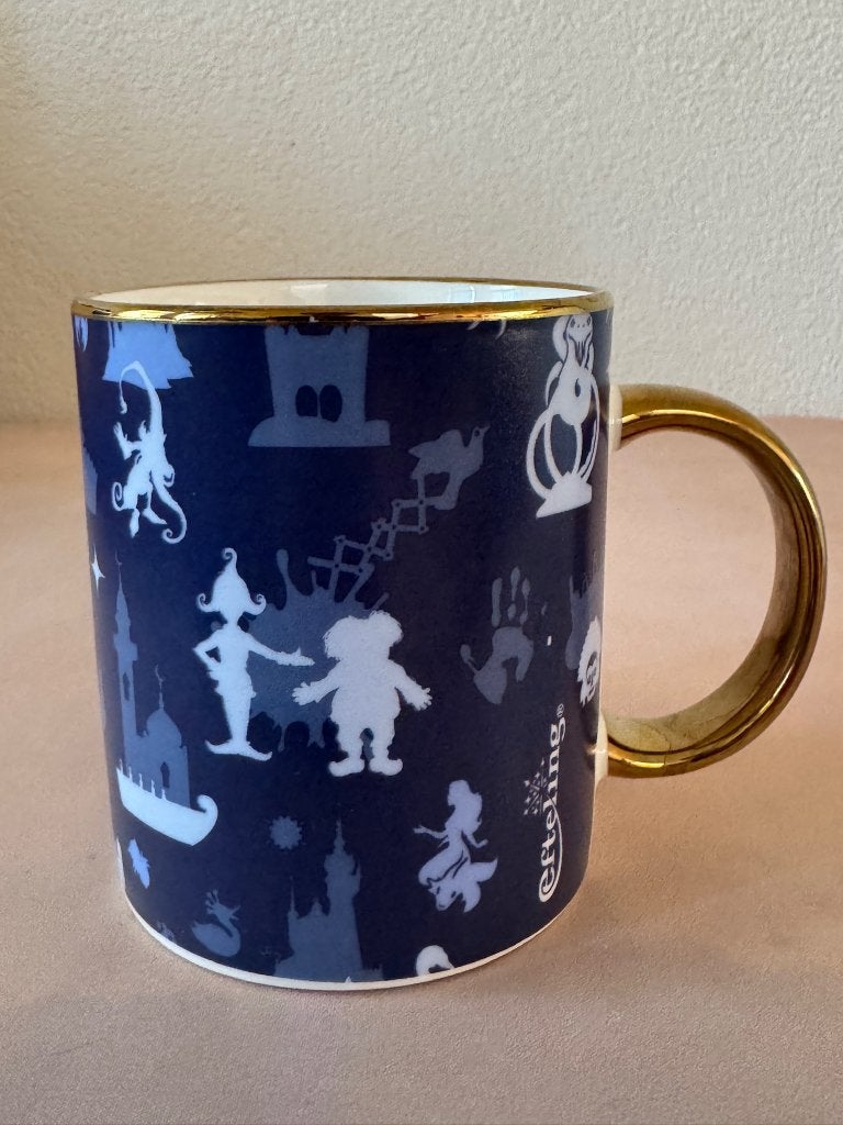Efteling mok donkerblauw met goud en silhouetten, Gebruiksvoorwerp, Ophalen of Verzenden, Zo goed als nieuw, Efteling B.V.