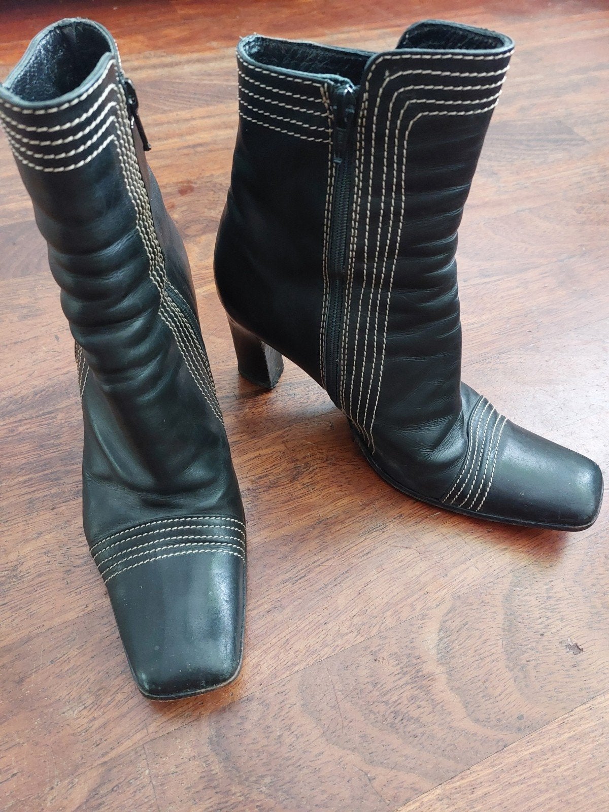 Manfield Zwarte Leren Enkellaarsjes met Bijzonder Stiksel, Kleding | Dames, Schoenen, Zwart, Lage of Enkellaarzen, Ophalen of Verzenden