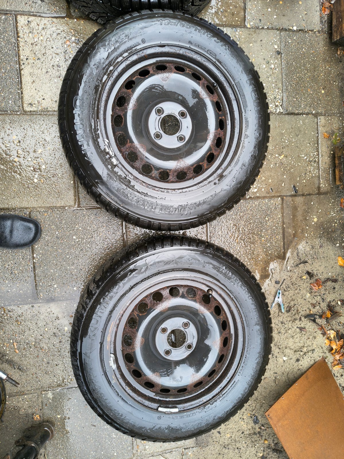 Stalen velgen met Kumho winterbanden voor Renault Scenic 2, Auto-onderdelen, Ophalen, Gebruikt, 15 inch, Banden en Velgen