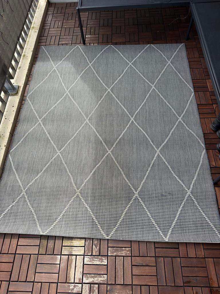 Grijs buitenkleed met ruitpatroon, Ophalen, 150 tot 200 cm, Zo goed als nieuw, 150 tot 200 cm