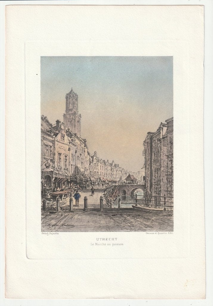 Utrecht Vuismarkt heliogravure Lalanne Dujardin, 1800 - 1899, Verzenden, Stadsgezicht, Gravure
