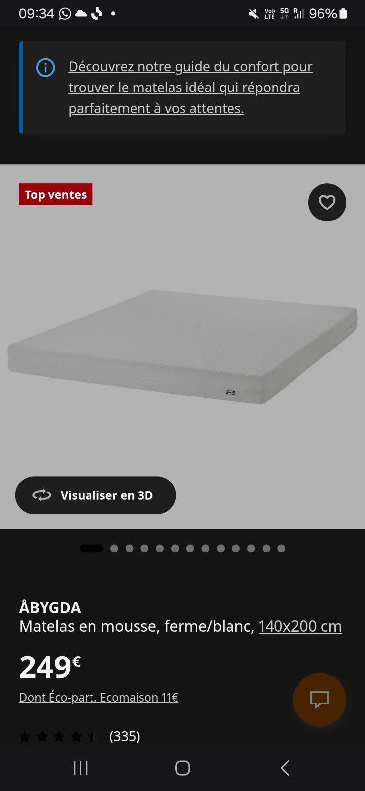 Two persons mattress (abygdala), Ophalen, Tweepersoons, 140 cm