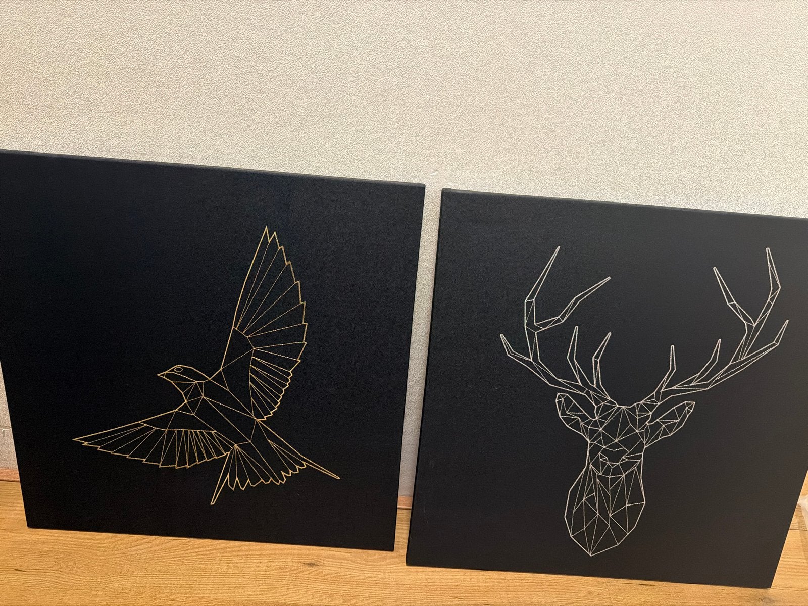 Set van 2 geometrische canvas prints: vogel en hert, 50 – 75, Ophalen of Verzenden, 50 tot 75 cm, Print