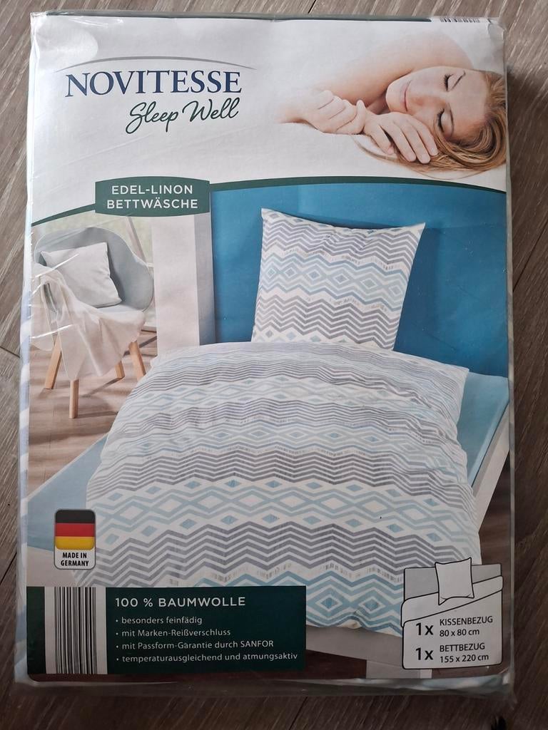 Novitesse Edel-Linon Dekbedovertrekset - 100% Katoen, Ophalen, Eenpersoons, Blauw, Dekbedovertrek