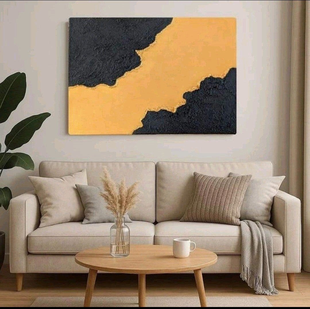 ´Middennacht goud' Abstract schilderij. Afm. 50x70 cm, Ophalen, 75 m² of meer