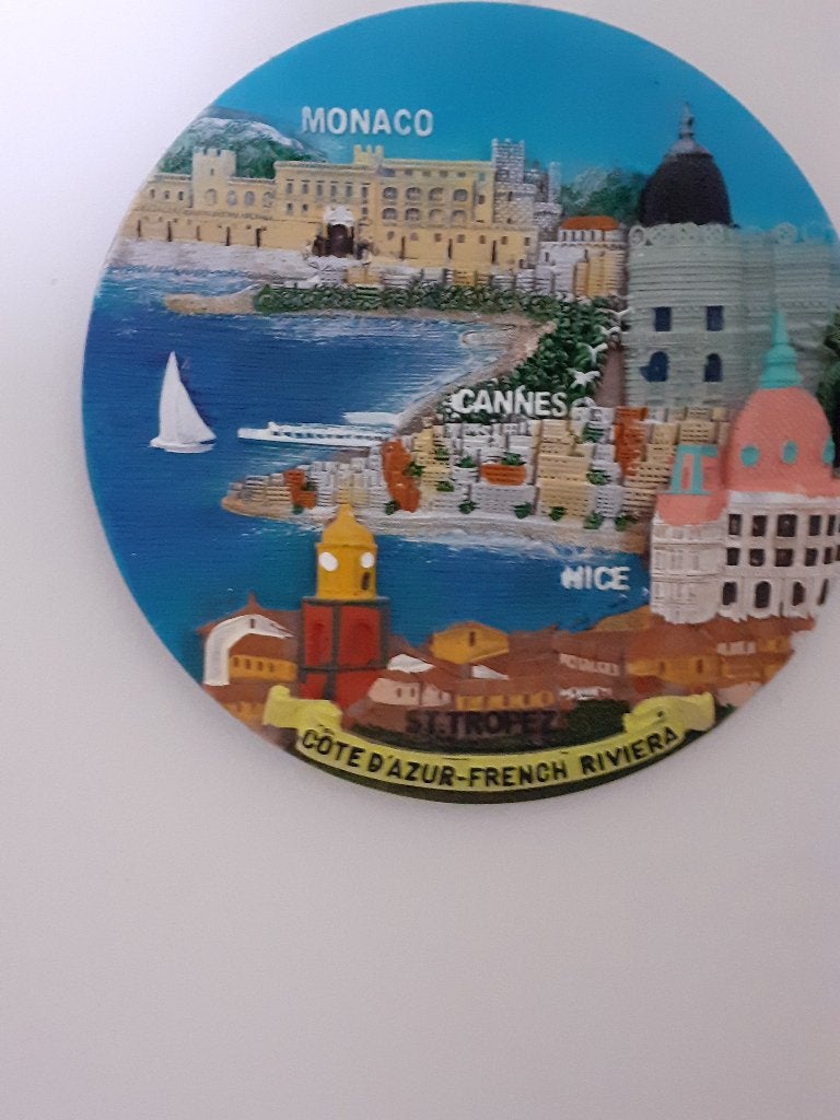 Wandbort Monaco en Cannes, 15 cm, Meerkleurig, Nieuw, Steen/keramiek
