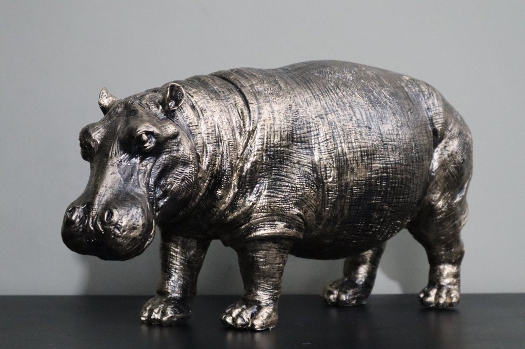 Nijlpaard beeld antiek goud 45cm | Tuinbeeld & woondecoratie, -, -, Nieuw, Kunststof