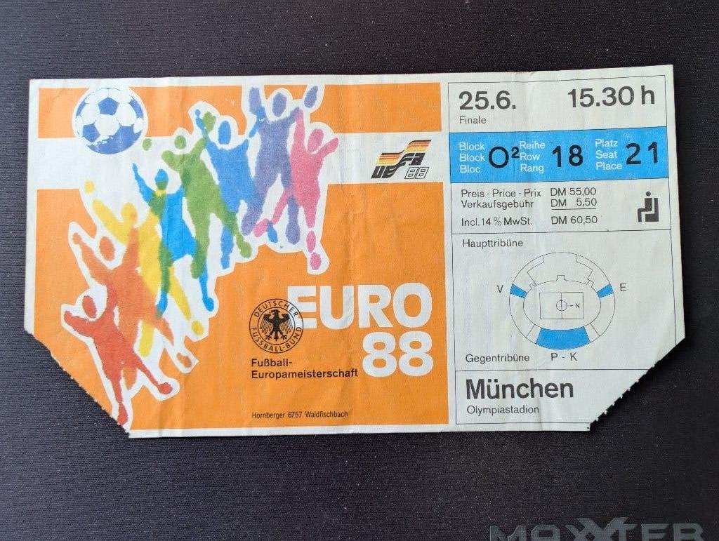 EK 1988 Finale Nederland – Sovjet-Unie ticket EURO88, Tickets en Kaartjes, Eén persoon, Juni