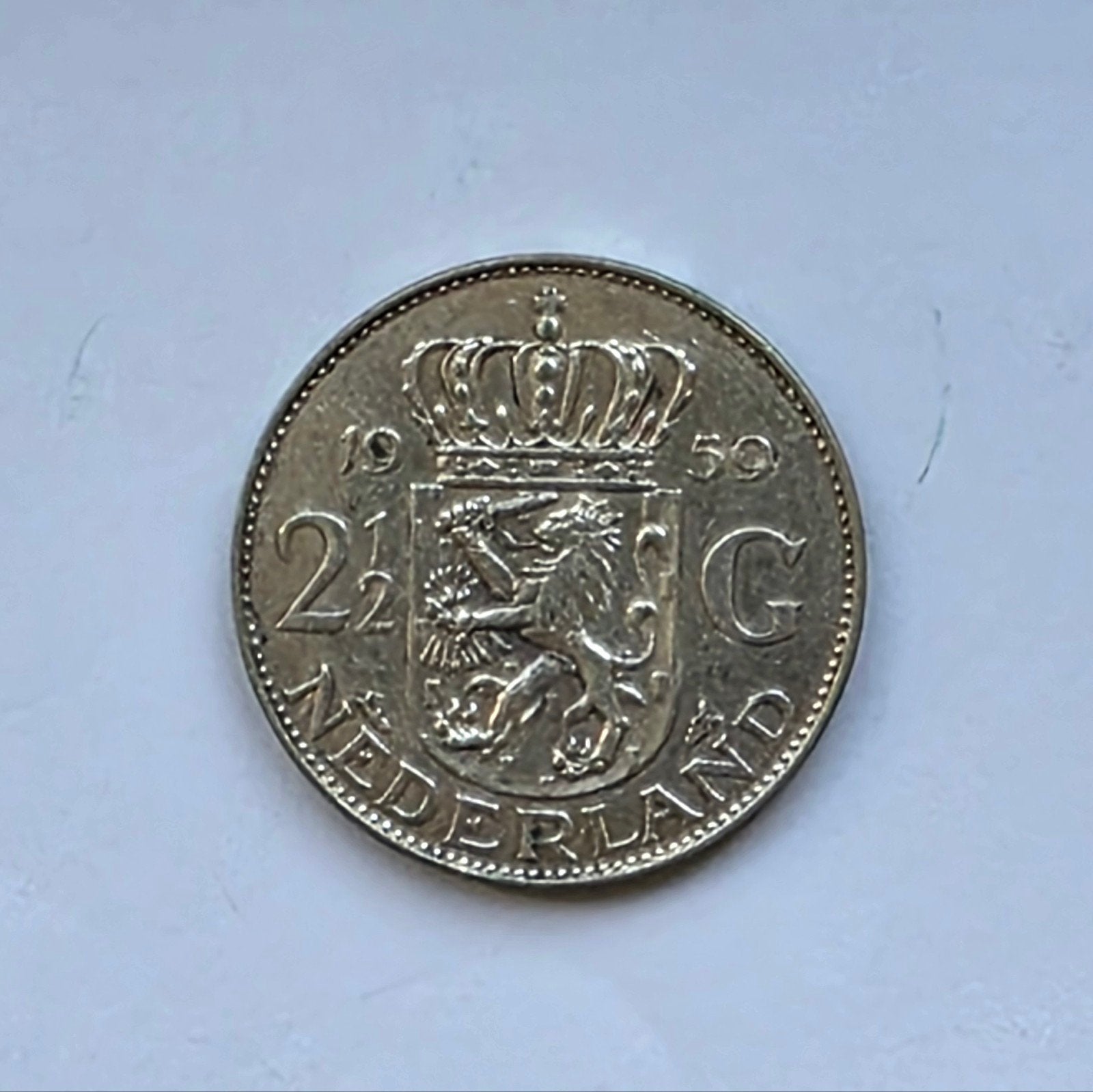 2½ Gulden Juliana 1959 Zilveren Munt, Koningin Juliana, Zilver, Ophalen of Verzenden, Losse munt
