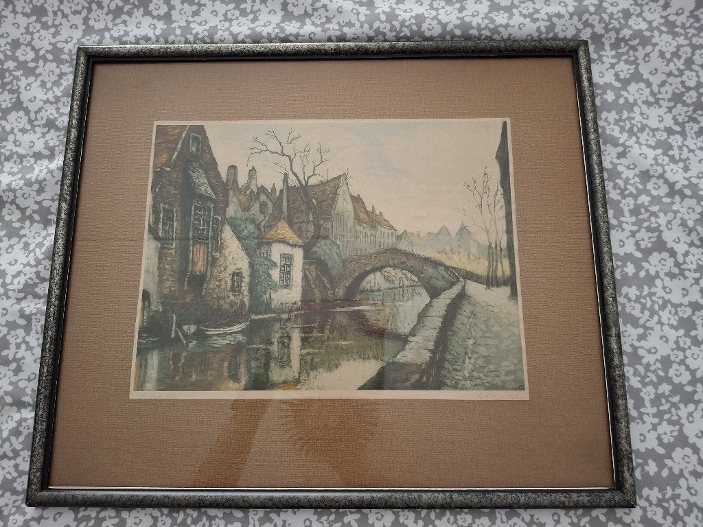 Lithografie Le Quai Vert van Ch. Chalaut, Ingelijst, Ophalen, Landschappen, Lithografie